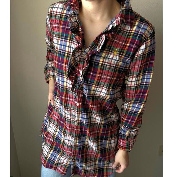 Ralph Lauren Christmas plaid ruffle button down nightgown nightie tunic preppy - Picture 2 of 7